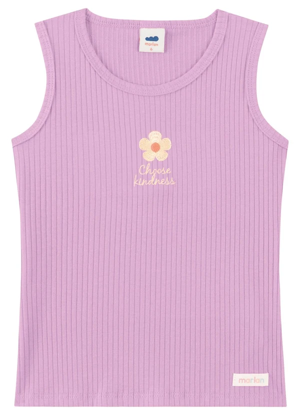 Marlan - Regata Canelada Infantil Menina com Bordado Roxo