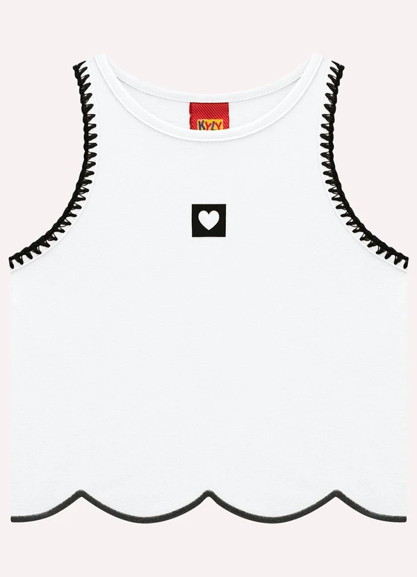 Kyly - Regata Cropped Infantil Menina Coração Branco