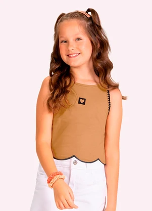 Kyly - Regata Cropped Infantil Menina Coração Marrom - KYLY