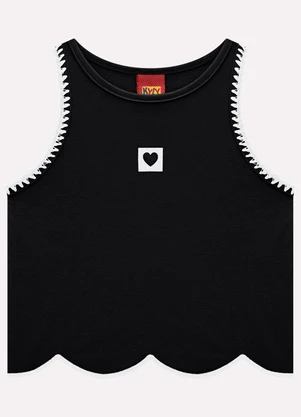Kyly - Regata Cropped Infantil Menina Coração Preto - KYLY