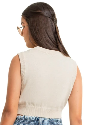 Gloss - Regata Cropped Juvenil em Tricô Bege - GLOSS
