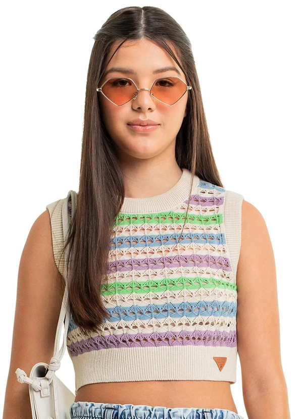 Gloss - Regata Cropped Juvenil em Tricô Bege