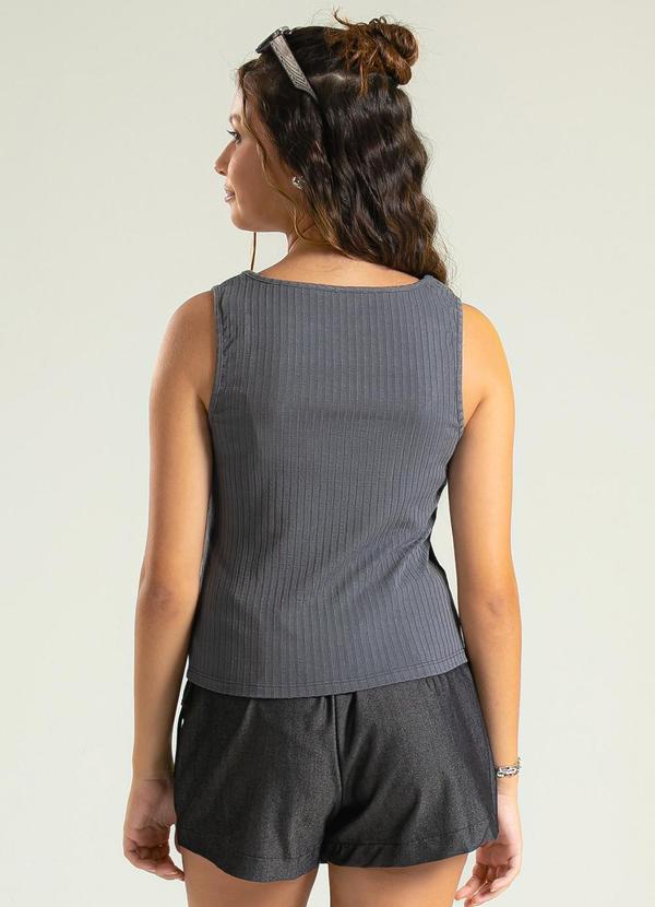 Cativa Teen - Regata Decote Quadrado Canelada Cinza Escuro 2