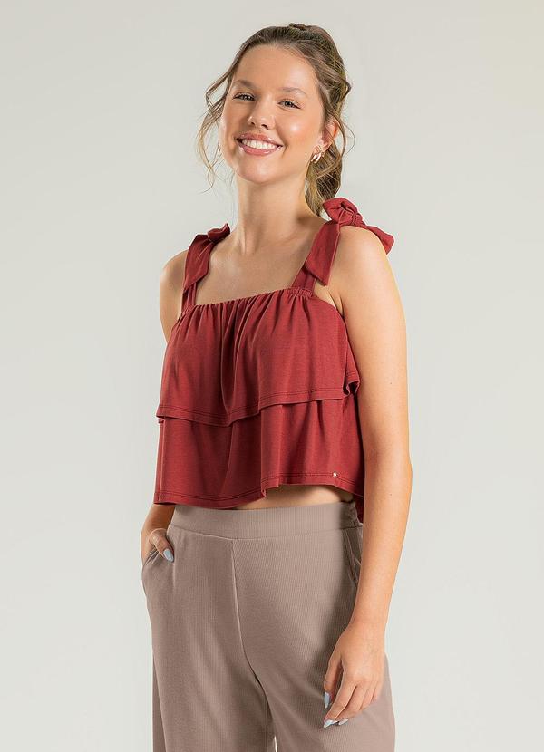 Cativa Teen - Regata Decote Quadrado em Viscose Marrom Escuro