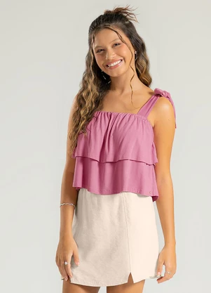 Cativa Teen - Regata Decote Quadrado em Viscose Rosa - CATIVA TEEN