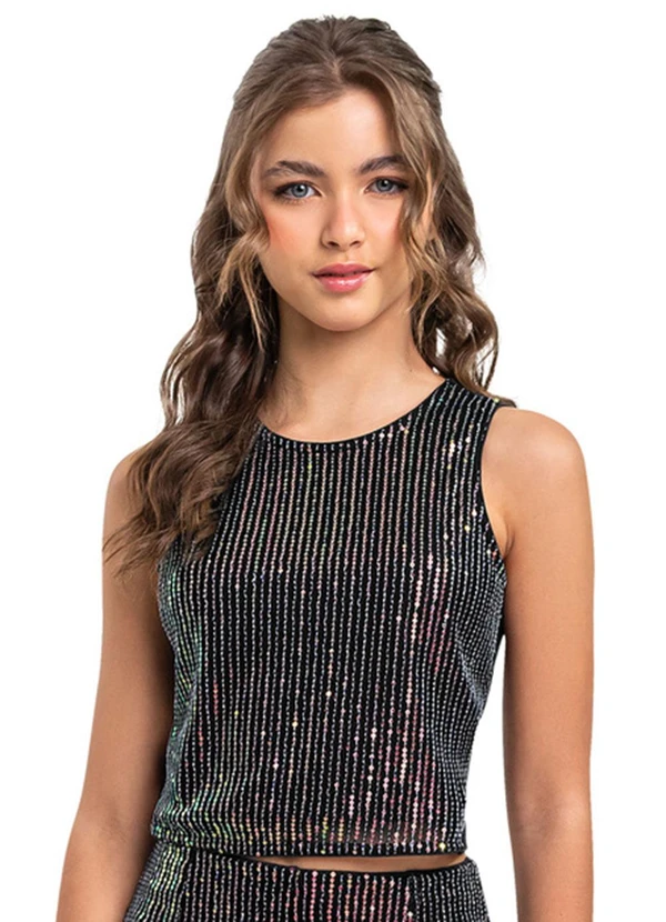 Gloss - Regata em Paetê para Menina Gloss Preto