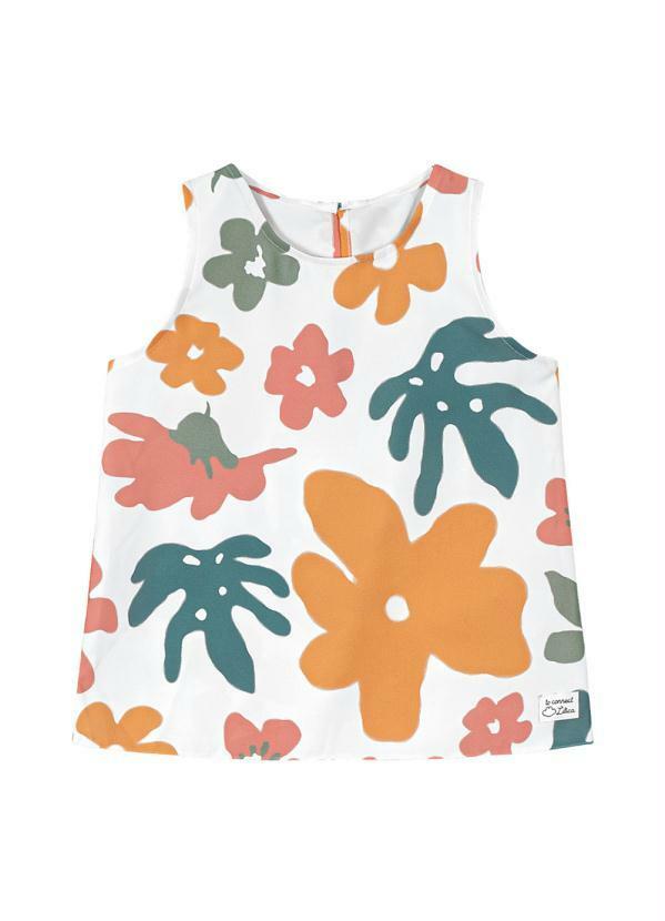 Lilica Ripilica - Regata Floral Tecido Crepe Menina Branco