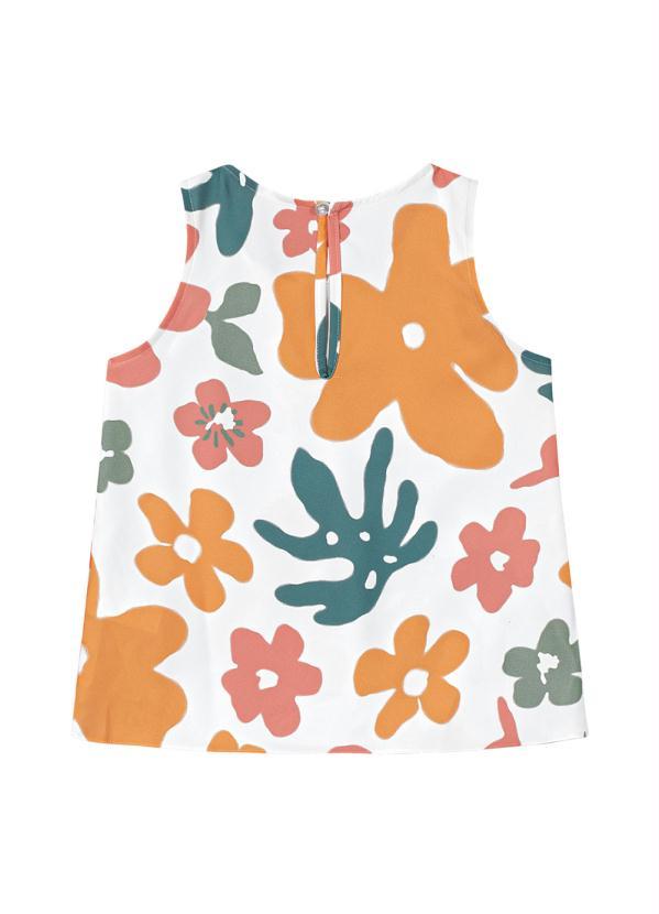 Lilica Ripilica - Regata Floral Tecido Crepe Menina Branco 2