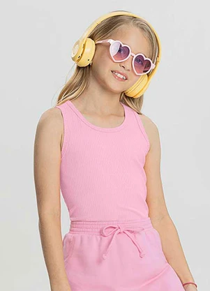 Alakazoo - Regata Infantil Menina Canelada Básica Rosa - ALAKAZOO