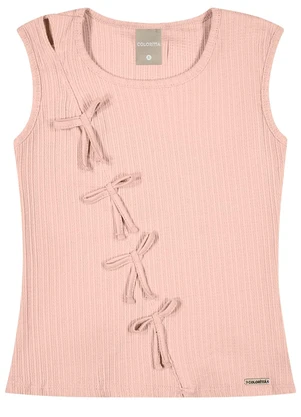 Colorittá - Regata Infantil Menina Canelada Laços Rosa - COLORITTÁ