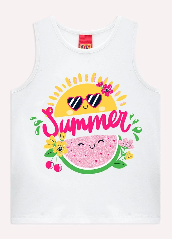 Kyly - Regata Infantil Menina em Cotton Branco 2