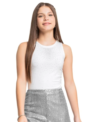 Gloss - Regata Juvenil em Cotton com Strass Branco - GLOSS