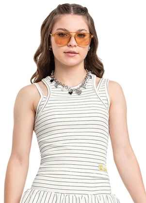 Regata Listrada em Ribana para Menina Gloss Branco - GLOSS