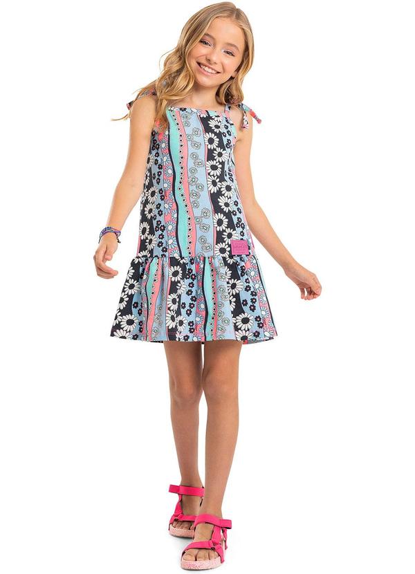 Gloss - Vestido Florido Juvenil em Cotton Azul