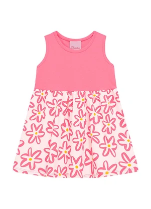 Duduka - Vestido Infantil Regata com Saia Flores  Rosa - DUDUKA