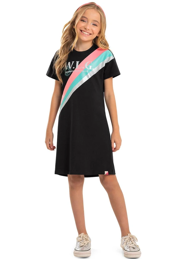 Gloss - Vestido Juvenil em Cotton Preto