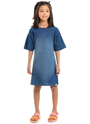 Gloss - Vestido Manga Curta em Jeans Azul - GLOSS