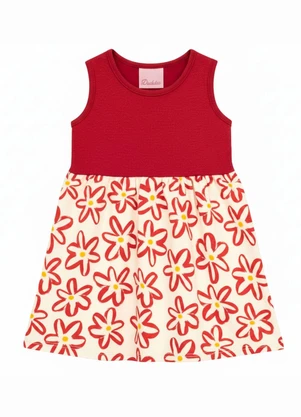 Duduka - Vestido Regata com Saia Flores Vermelho - DUDUKA
