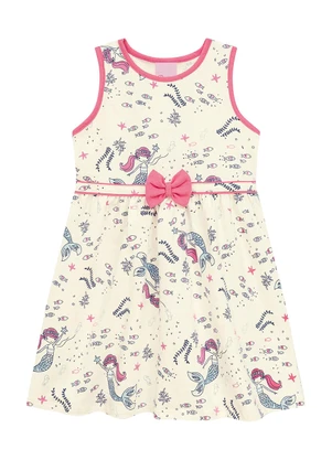 Duduka - Vestido Regata Estampa Sereia com Laço Bege - DUDUKA