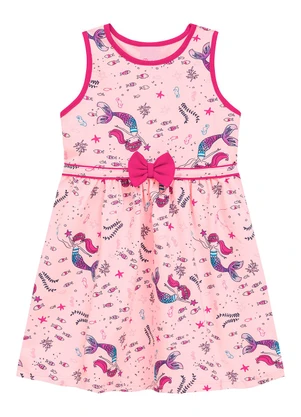 Duduka - Vestido Regata Estampa Sereia com Laço Rosa - DUDUKA