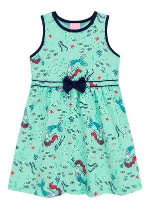 Duduka - Vestido Regata Estampa Sereia com Laço Verde - DUDUKA