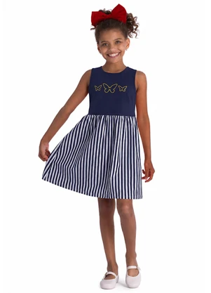 Duduka - Vestido Regata Strass Borboleta e Saia Azul  - DUDUKA