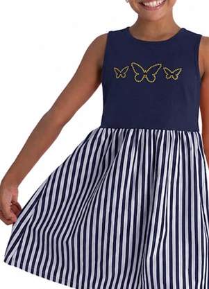 Duduka - Vestido Regata Strass Borboleta e Saia Azul  - DUDUKA