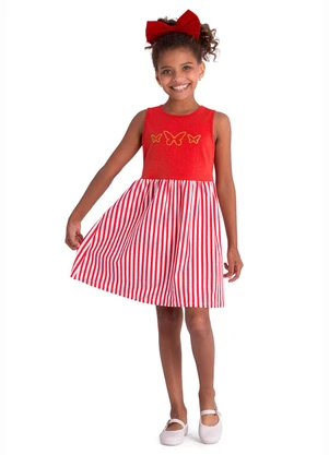 Duduka - Vestido Regata Strass Borboleta e Saia Vermelho - DUDUKA