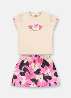 Up Baby - Conjunto Blusa Saia Short Bege - UP BABY
