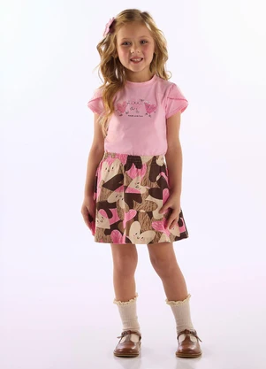 Up Baby - Conjunto Blusa Saia Short Rosa - UP BABY