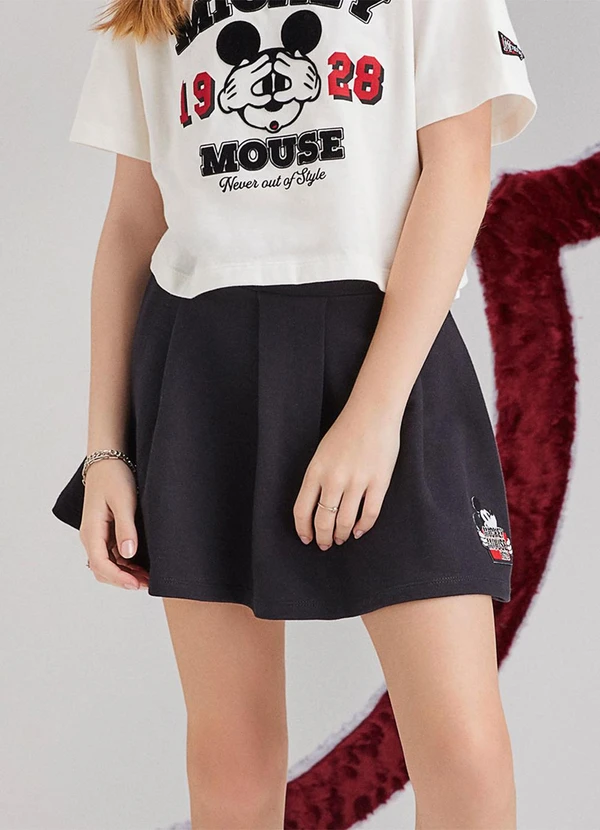 I Am - Saia com Pregas do Mickey Preto
