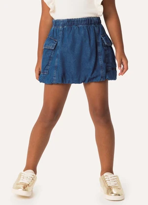 Carinhoso - Saia Curta Balonê Jeans Azul Escuro - CARINHOSO