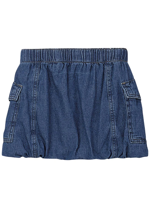 Carinhoso - Saia Curta Balonê Jeans Azul Escuro 2
