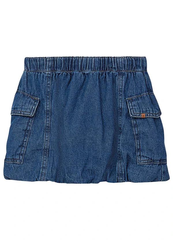 Carinhoso - Saia Curta Balonê Jeans Azul Escuro 3