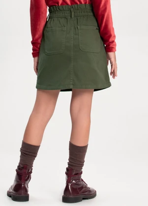 Alakazoo - Saia Curta com Bolsos em Sarja Verde - ALAKAZOO