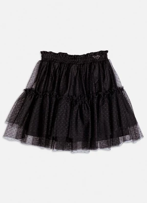 Momi - Saia de Tule Poá com Babado Preta Preto - MOMI
