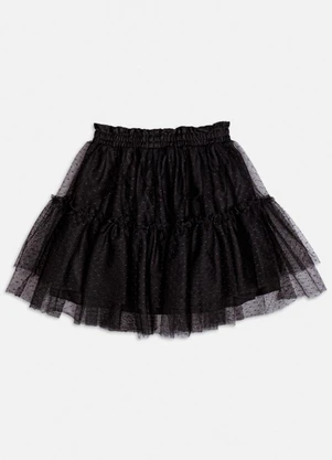 Momi - Saia de Tule Poá com Babado Preta Preto - MOMI