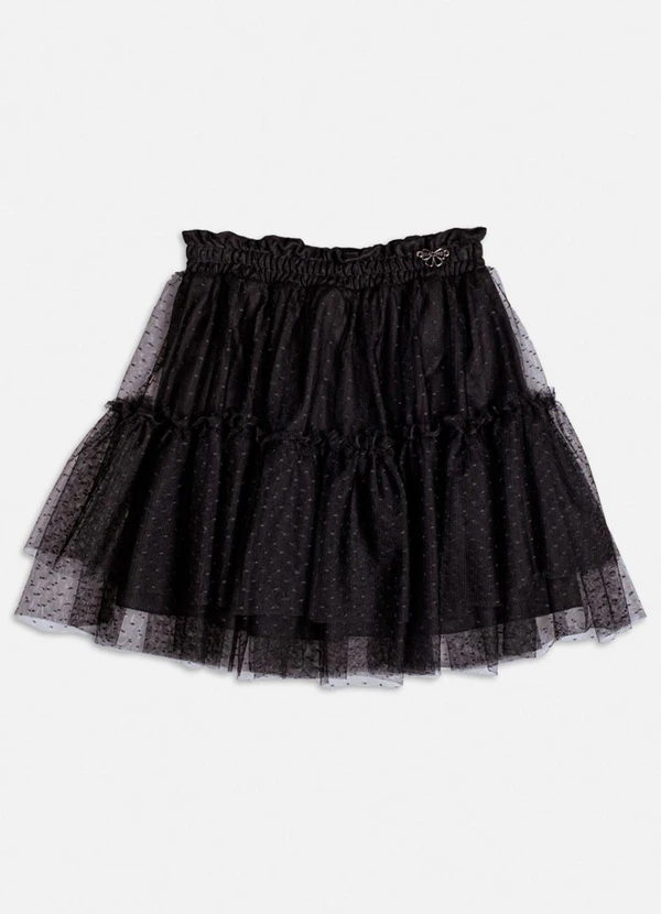 Momi - Saia de Tule Poá com Babado Preta Preto