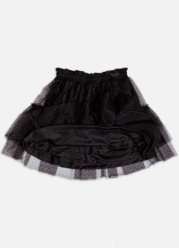 Momi - Saia de Tule Poá com Babado Preta Preto 3