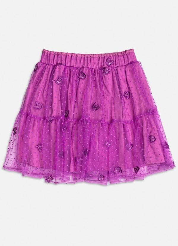Momi - Saia em Tule com Borboletas Roxo