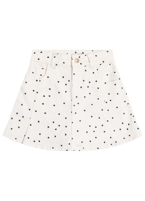 Carinhoso - Saia Evasê Corações em Sarja Bege