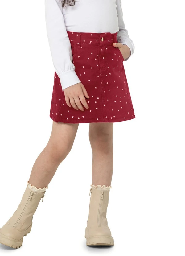 Carinhoso - Saia Evasê Corações em Sarja Bordo
