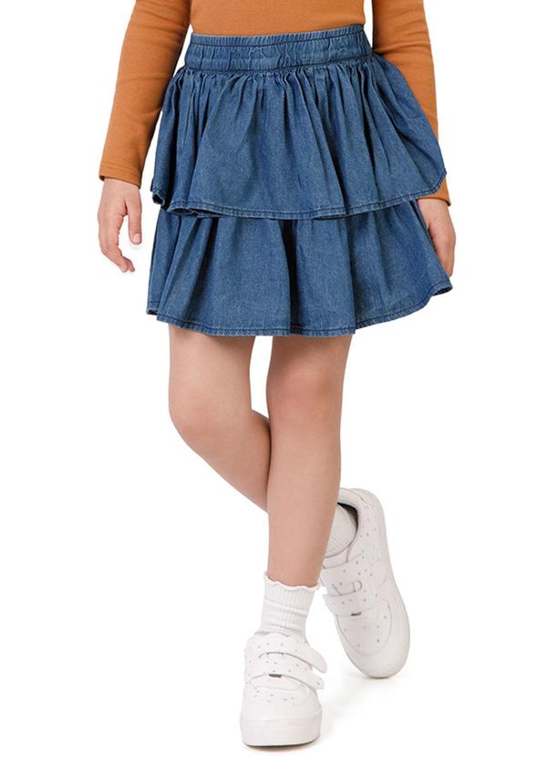 Malwee Kids - Saia Evasê em Camadas Jeans Azul