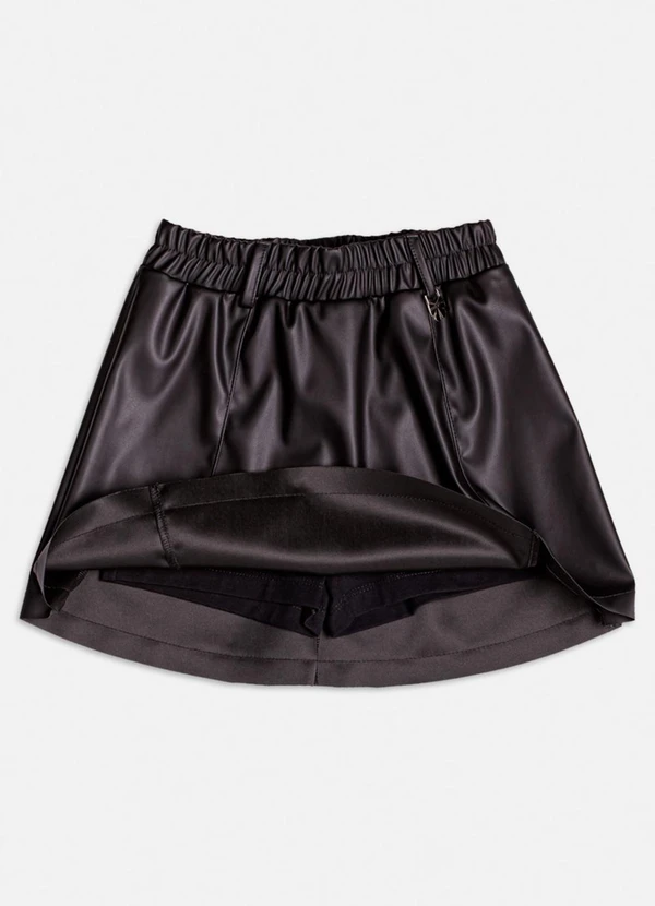 Momi - Saia Fake Leather com Pingente Preto 5