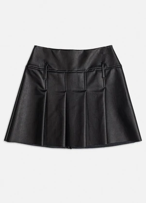 Authoria - Saia Fake Leather com Pregas Preto - AUTHORIA