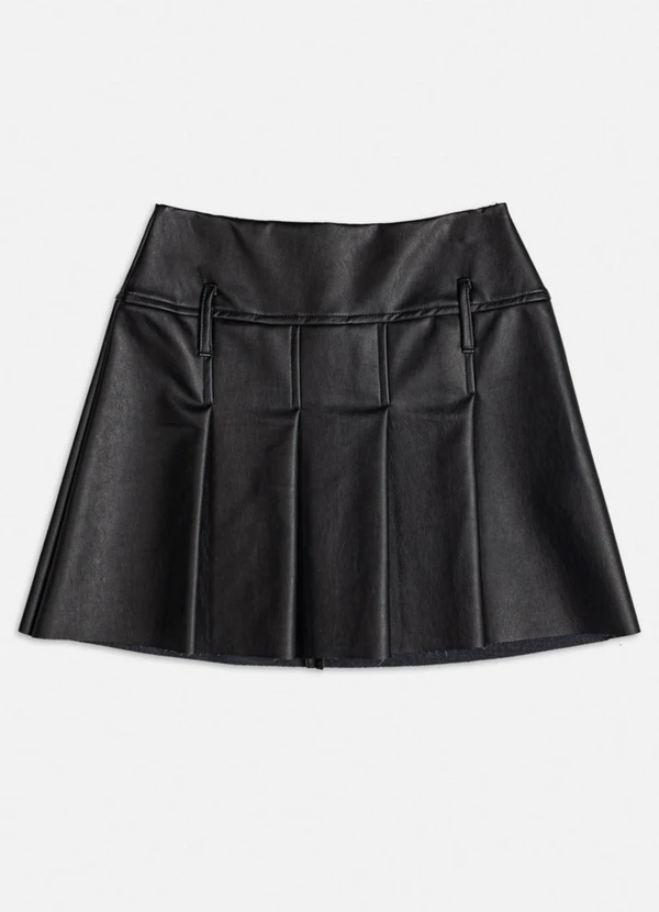Authoria - Saia Fake Leather com Pregas Preto 1