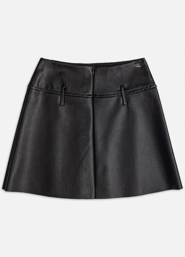 Authoria - Saia Fake Leather com Pregas Preto 2