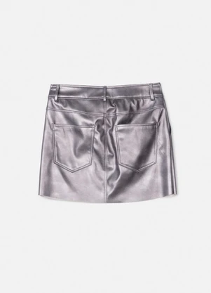 Authoria - Saia Fake Leather Prata Metalizado Chumbo - AUTHORIA