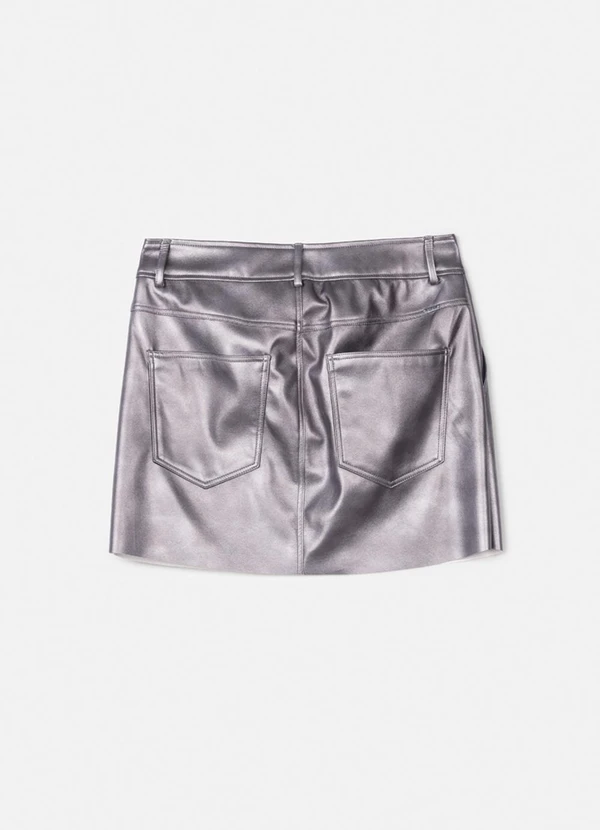 Authoria - Saia Fake Leather Prata Metalizado Chumbo 2