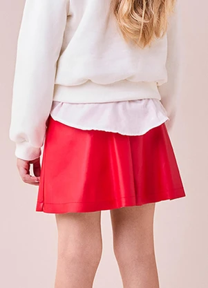 Momi - Saia Fake Leather Vermelha com Pingente Vermelho - MOMI